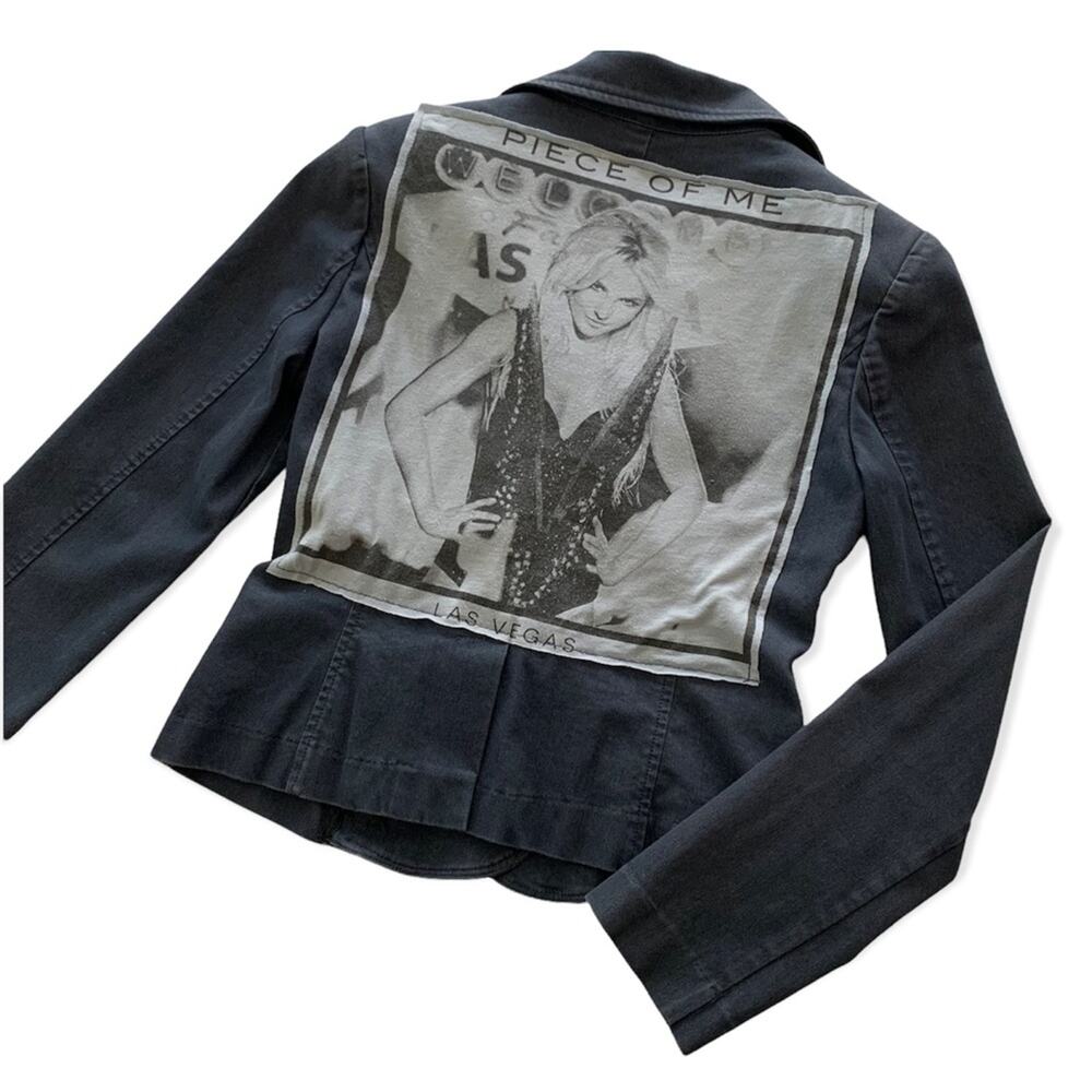 Reworked Britney Spears Y2K Graphic Upcycled Denim Blazer Jacket Women's Small